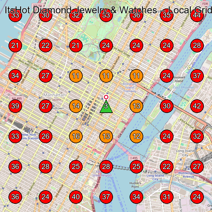 ItsHot Diamond Jewelry & Watches GeoGrid visibility map for Jewelry Store in New York